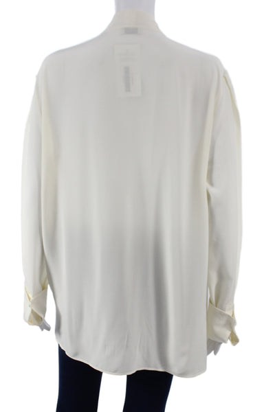 Etro Women V-Neck Silk Tunic Blouse Ivory Long Sleeve Size 50