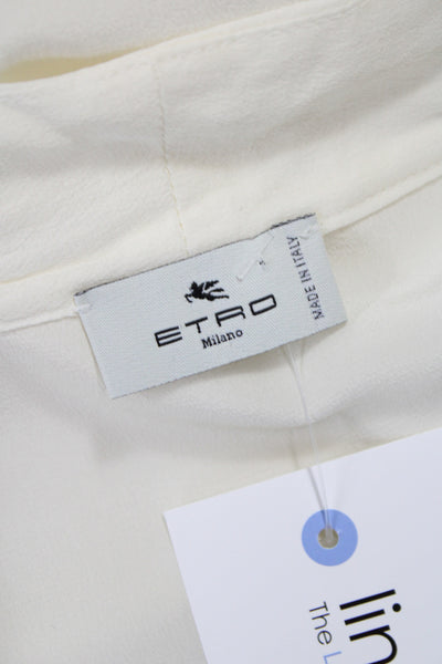 Etro Women V-Neck Silk Tunic Blouse Ivory Long Sleeve Size 50