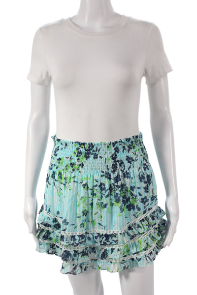 Ramy Brook Womens Blue Silk Floral Mini Skirt Size S