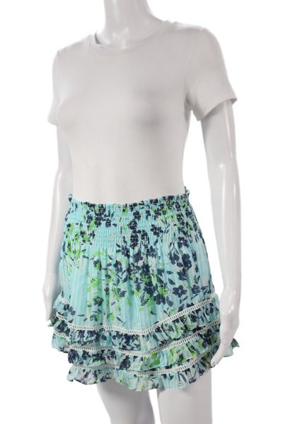 Ramy Brook Womens Blue Silk Floral Mini Skirt Size S