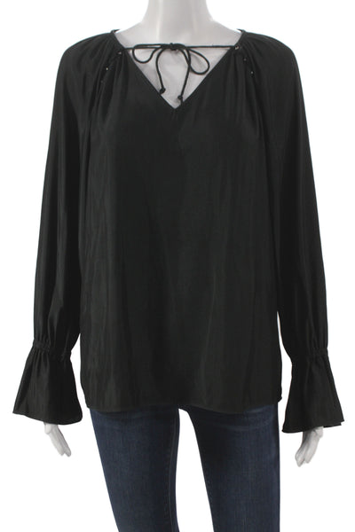 Ramy Brook Women Tunic Black V-Neck Long Sleeve Boho Polyester Size L