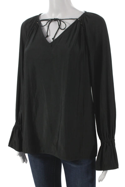 Ramy Brook Women Tunic Black V-Neck Long Sleeve Boho Polyester Size L