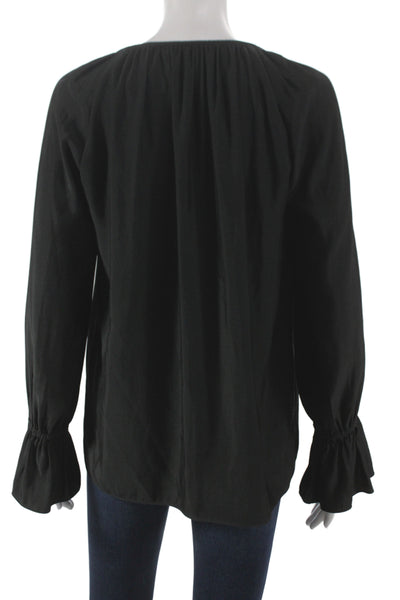 Ramy Brook Women Tunic Black V-Neck Long Sleeve Boho Polyester Size L