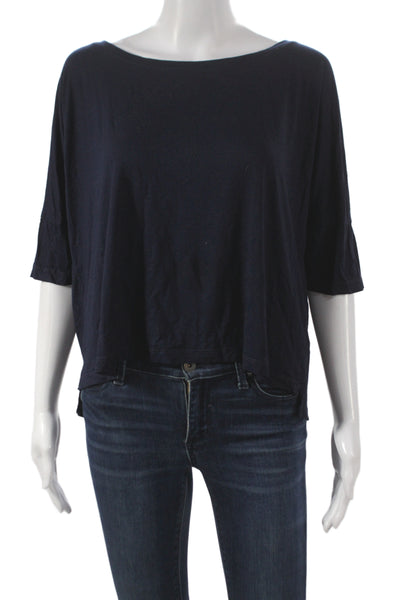 Feel The Piece Womens Basic T-Shirt Blue Boat Neck 3/4 Sleeve Rayon Size M