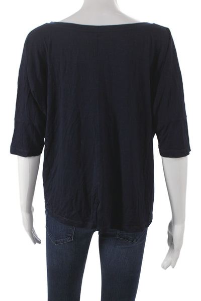 Feel The Piece Womens Basic T-Shirt Blue Boat Neck 3/4 Sleeve Rayon Size M
