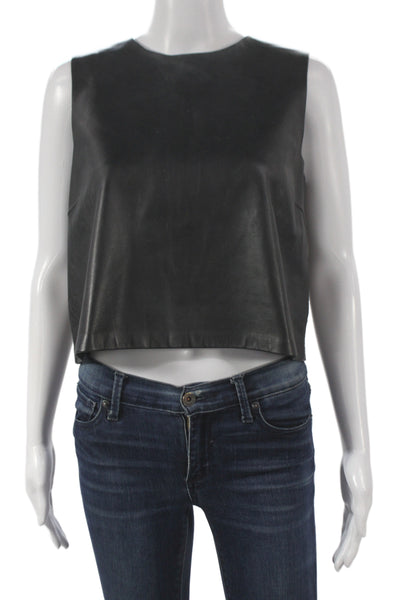 Theory Womens Cropped Lamb Leather Tank Black Zip Sleeveless Size M