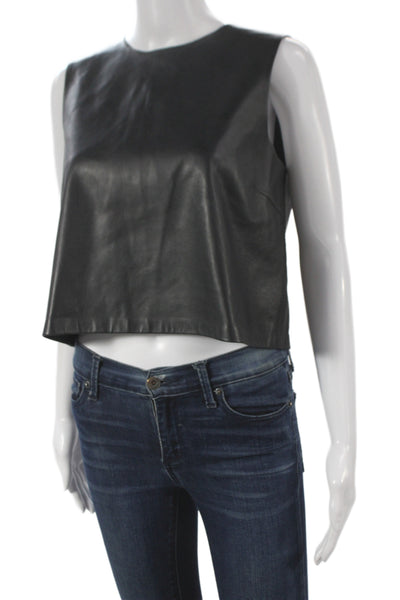 Theory Womens Cropped Lamb Leather Tank Black Zip Sleeveless Size M