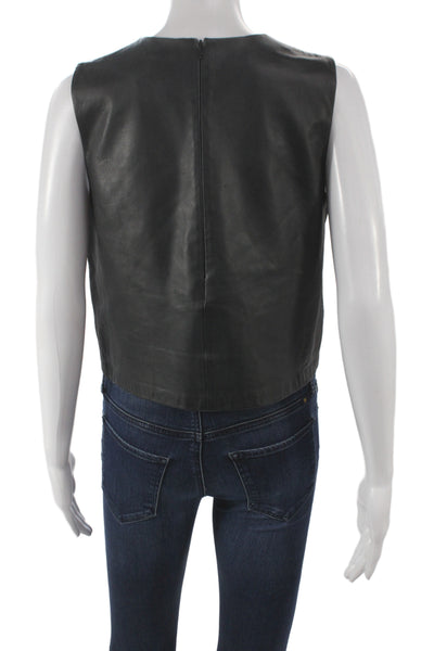 Theory Womens Cropped Lamb Leather Tank Black Zip Sleeveless Size M