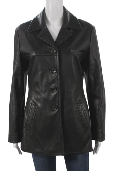 Marc New York Women Black Leather Basic Jacket Button Long Sleeve Size S