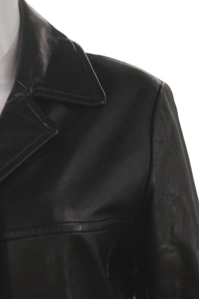 Marc New York Women Black Leather Basic Jacket Button Long Sleeve Size S