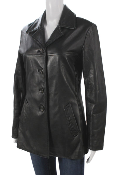 Marc New York Women Black Leather Basic Jacket Button Long Sleeve Size S