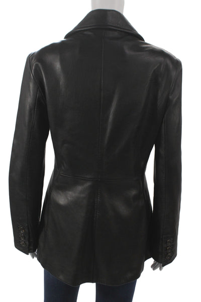 Marc New York Women Black Leather Basic Jacket Button Long Sleeve Size S