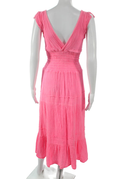 Felicite Womens Maxi Dress Pink V Neck Short Sleeve 100% Cotton Boho Size 1