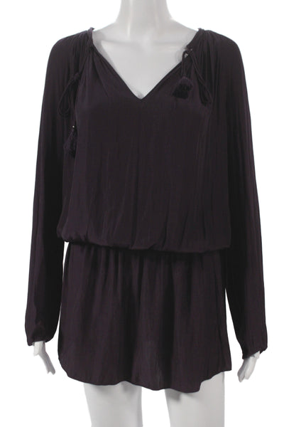 Ramy Brook Women Purple V-Neck Long Sleeve Tunic Solid Polyester Size XS