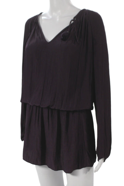 Ramy Brook Women Purple V-Neck Long Sleeve Tunic Solid Polyester Size XS