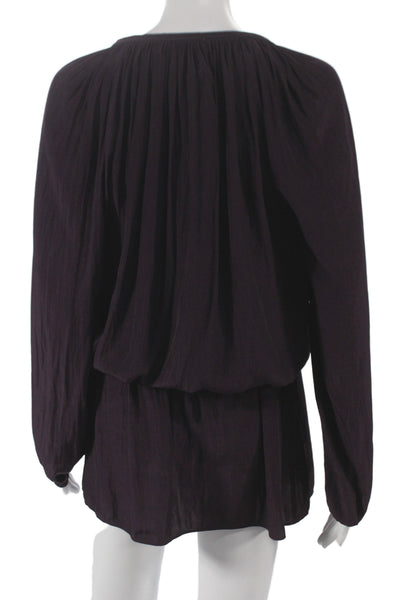 Ramy Brook Women Purple V-Neck Long Sleeve Tunic Solid Polyester Size XS