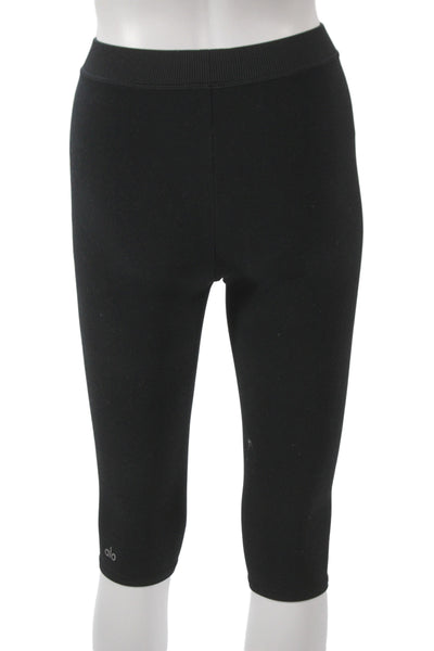 Alo Womens Capri Leggings Black Cotton Athleisure Pull On Size XS