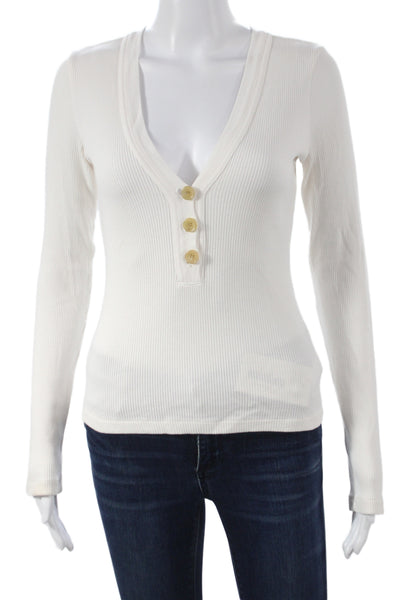 Citizens of Humanity Women White 100% Cotton Henley Long Sleeve T-Shirt Size XS