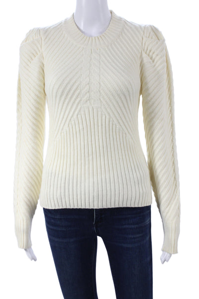 Allison Women Ivory Pullover Sweater Crew Neck Long Sleeve Viscose Blend Size S