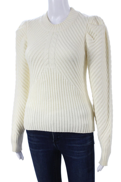 Allison Women Ivory Pullover Sweater Crew Neck Long Sleeve Viscose Blend Size S
