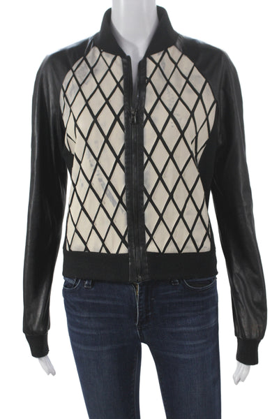 Vakko Womens Bomber Jacket Black Harlequin Zip Long Sleeve Size S