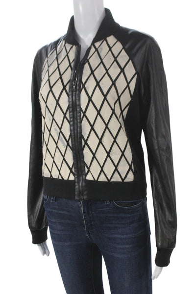 Vakko Womens Bomber Jacket Black Harlequin Zip Long Sleeve Size S