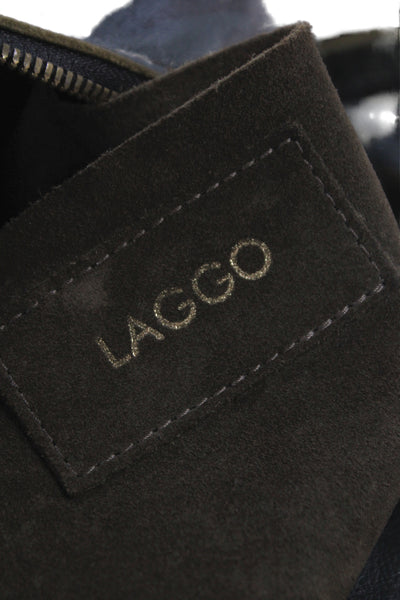 Laggo Womens Pocket Front Camouflage Studded Trim Suede Tote Handbag Brown