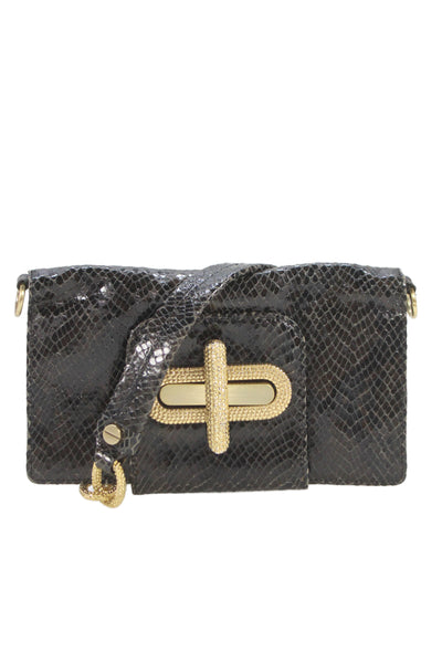 Alexis Hudson Womens Chain Strap Snake Embossed Leather Bi Fold Wallet Black 8"