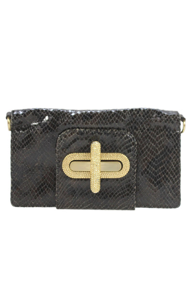 Alexis Hudson Womens Chain Strap Snake Embossed Leather Bi Fold Wallet Black 8"