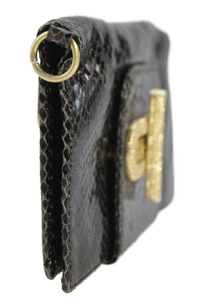 Alexis Hudson Womens Chain Strap Snake Embossed Leather Bi Fold Wallet Black 8"