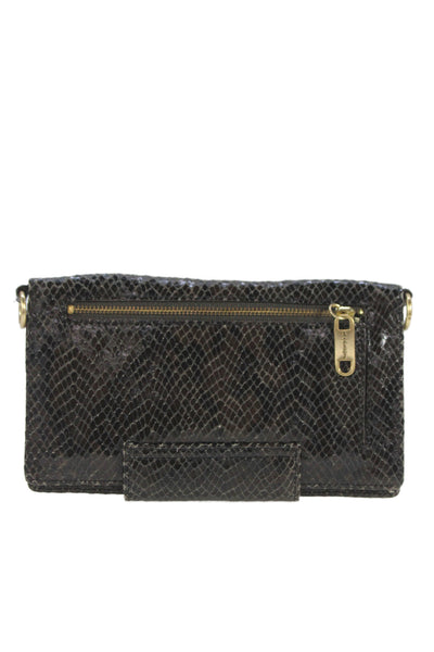 Alexis Hudson Womens Chain Strap Snake Embossed Leather Bi Fold Wallet Black 8"