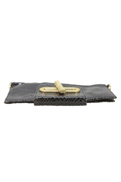 Alexis Hudson Womens Chain Strap Snake Embossed Leather Bi Fold Wallet Black 8"