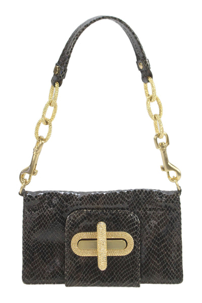 Alexis Hudson Womens Chain Strap Snake Embossed Leather Bi Fold Wallet Black 8"