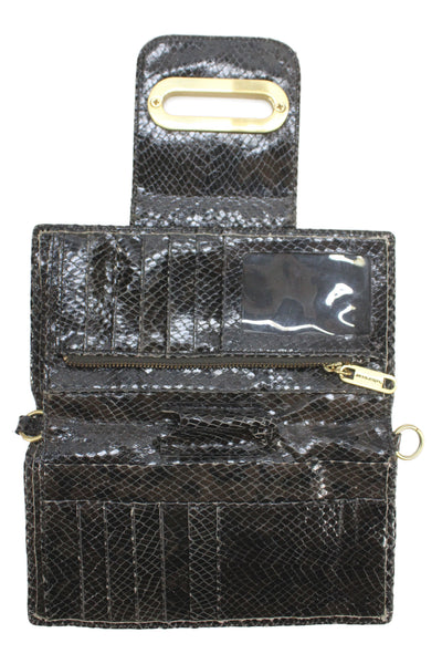 Alexis Hudson Womens Chain Strap Snake Embossed Leather Bi Fold Wallet Black 8"
