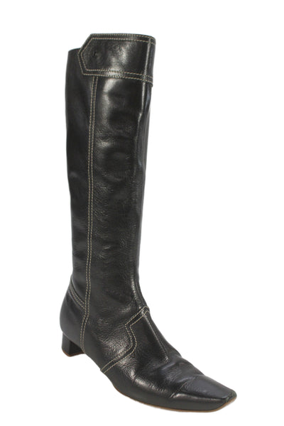 Tods Womens Side Zip Block Heel Pointed Toe Knee High Boots Black Size 37