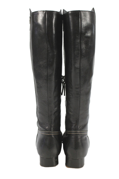Tods Womens Side Zip Block Heel Pointed Toe Knee High Boots Black Size 37