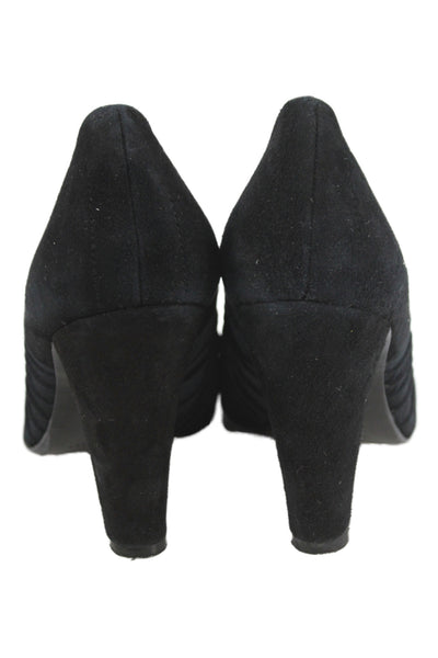 Nine West Womens Block Heel Satin Suede Bow Pumps Black Size 6.5