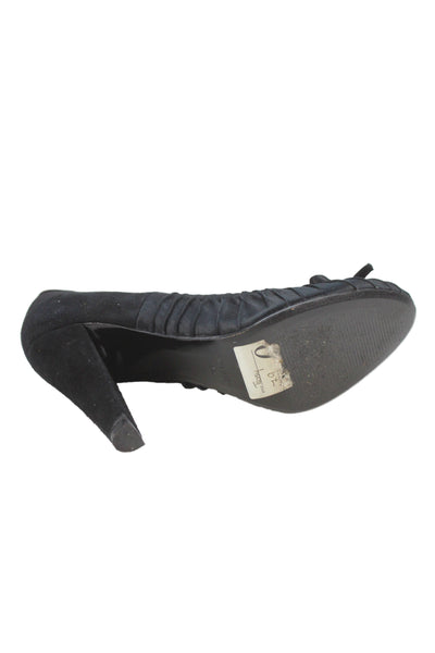 Nine West Womens Block Heel Satin Suede Bow Pumps Black Size 6.5