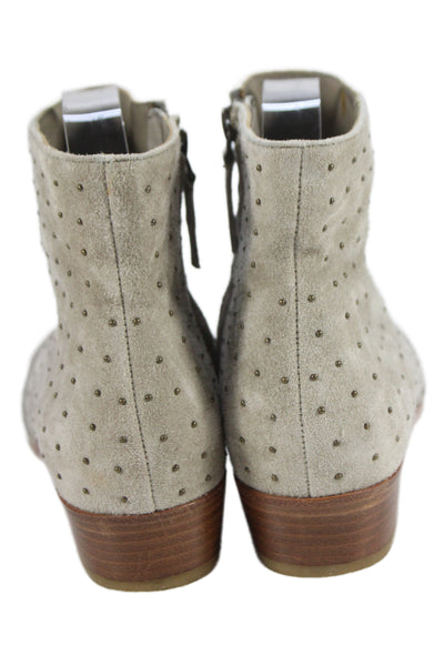 Joie Womens Side Zip Block Heel Studded Suede Ankle Boots Brown Size 37