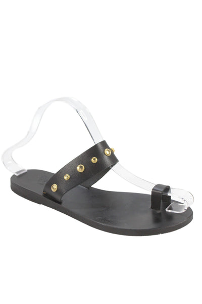 Ancient Greek Sandals Womens Studded Double Strap Slide Sandals Black Size 37