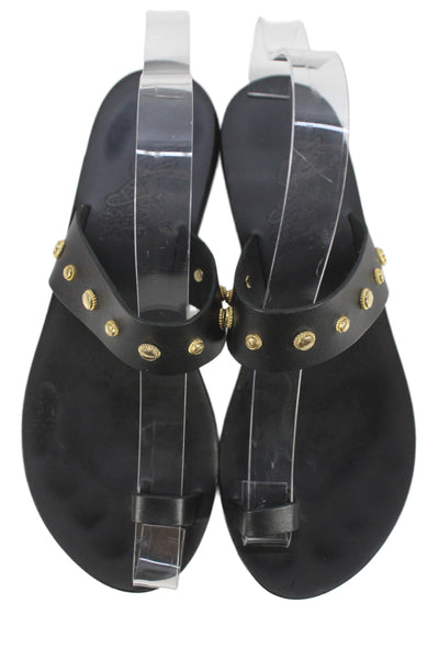 Ancient Greek Sandals Womens Studded Double Strap Slide Sandals Black Size 37