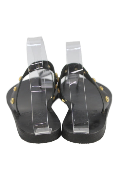 Ancient Greek Sandals Womens Studded Double Strap Slide Sandals Black Size 37