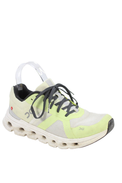 On Cloud Womens Lace Up Logo Knit Low Top Running Sneakers Gray Green Size 7.5