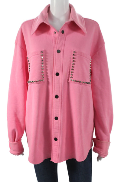 Natasha Zinko Women Basic Jacket Pink Studded Cotton Button Long Sleeve Size XS