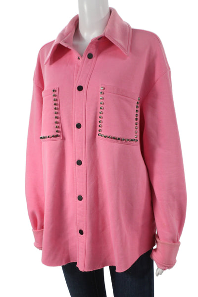 Natasha Zinko Women Basic Jacket Pink Studded Cotton Button Long Sleeve Size XS