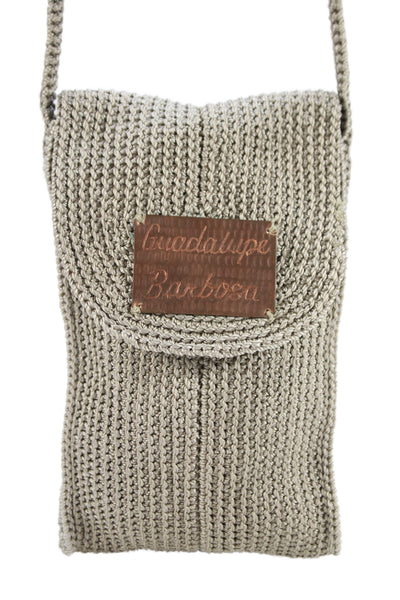 Guadalupe Barbosa Womens Single Strap Logo Flap Crochet Shoulder Handbag Brown
