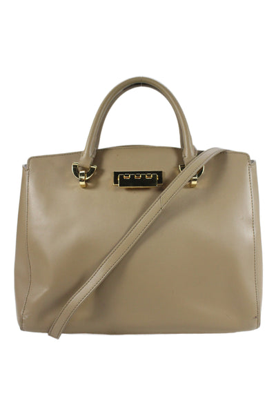 ZAC Zac Posen Womens Double Handle Pocket Front Leather Shoulder Handbag Brown