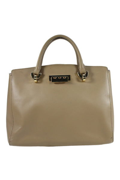 ZAC Zac Posen Womens Double Handle Pocket Front Leather Shoulder Handbag Brown