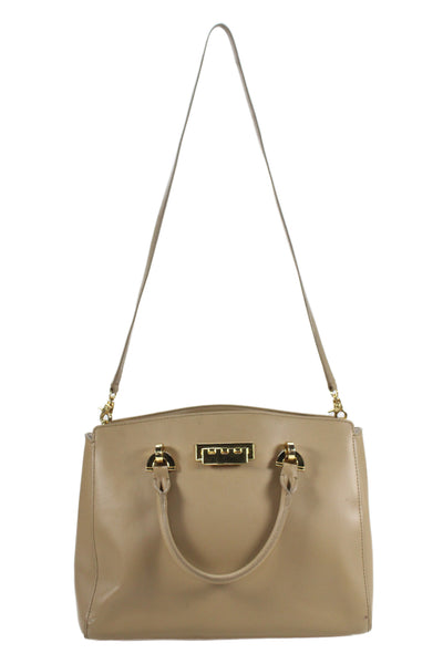 ZAC Zac Posen Womens Double Handle Pocket Front Leather Shoulder Handbag Brown