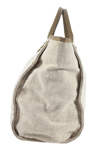 Lily & Bean Womens Double Handle Striped EJC Canvas Tote Handbag Brown